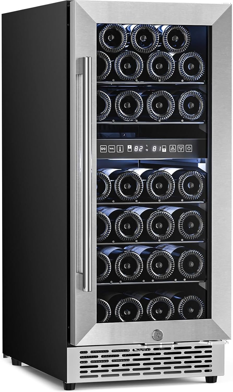 15 Inch Wine Cooler Refrigerator with Stainless Steel Double-Layer Tempered Glass Door W4888S 15 Inch Wine Cooler Refrigerator with Stainless Steel Double-Layer Tempered Glass Door W4888S