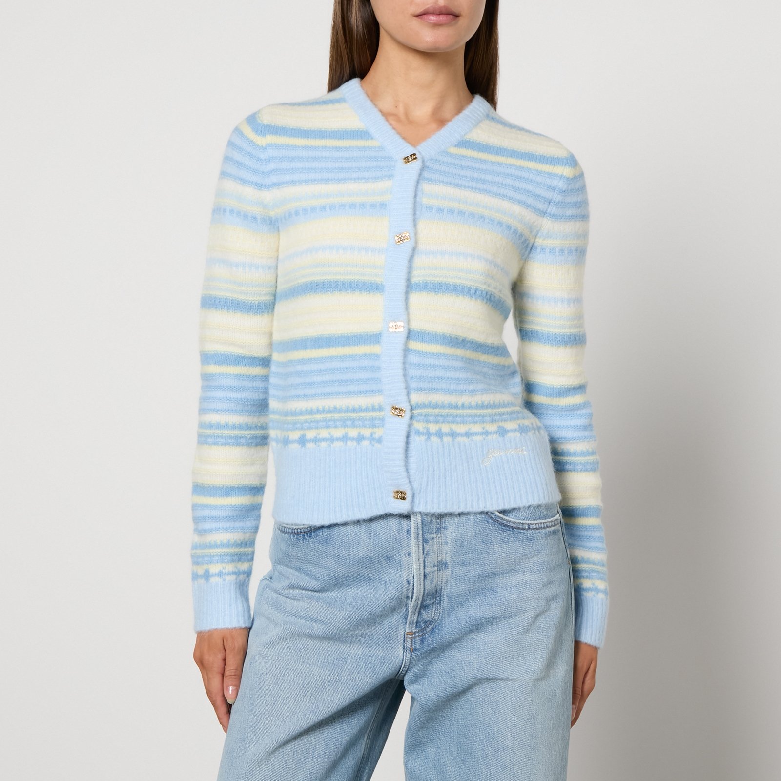 Ganni Striped Intarsia-Knit Cardigan Ganni Striped Intarsia-Knit Cardigan