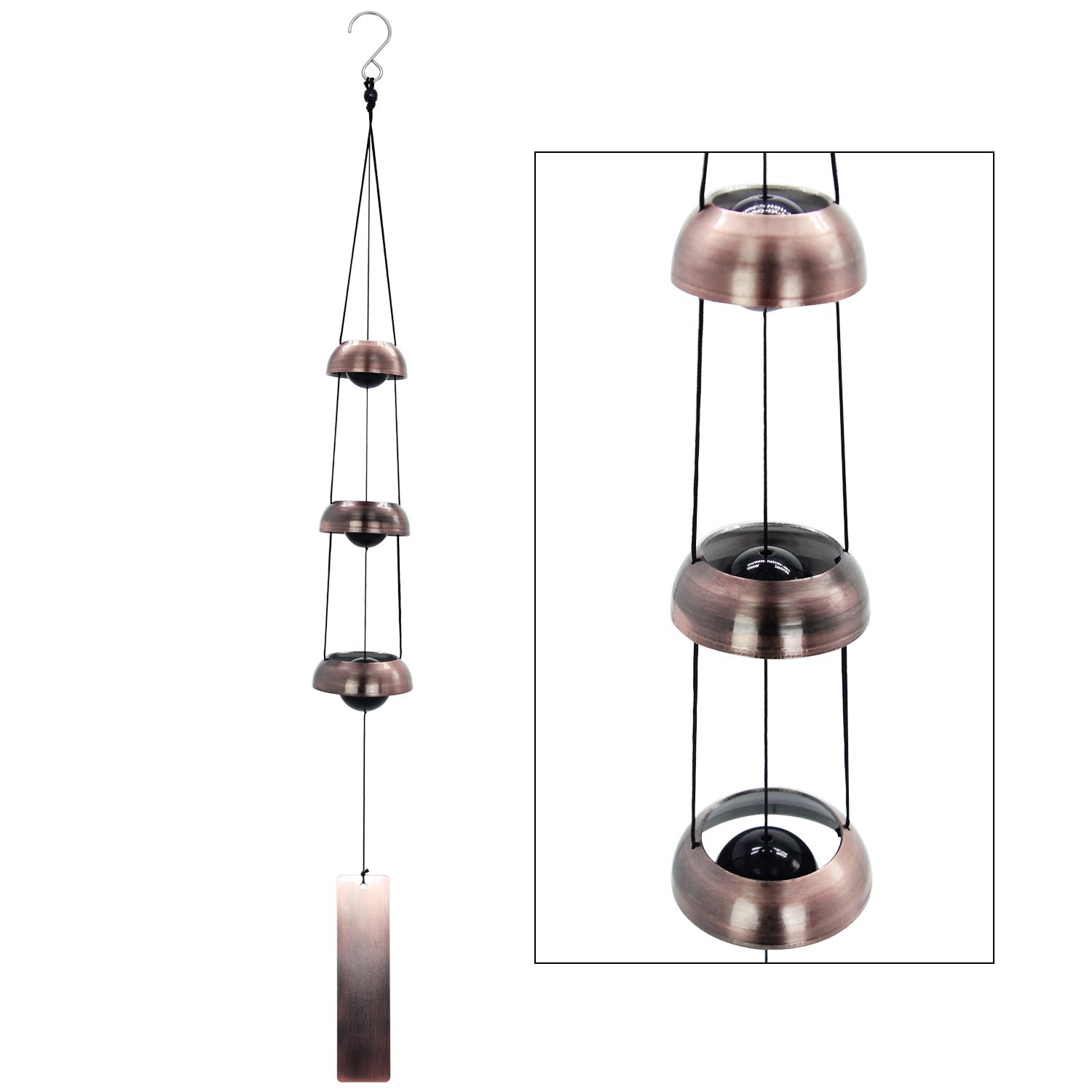Temple Copper Wind Chimes - 26 Inch Three Bells Garden Home Decor Temple Copper Wind Chimes - 26 Inch Three Bells Garden Home Decor