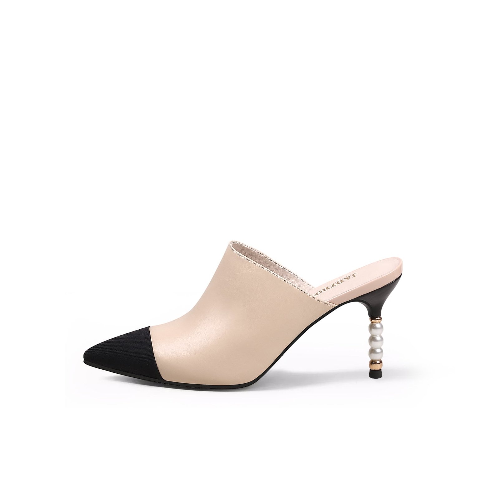Black Cap Toe Apricot Pearl Heel Mules Black Cap Toe Apricot Pearl Heel Mules