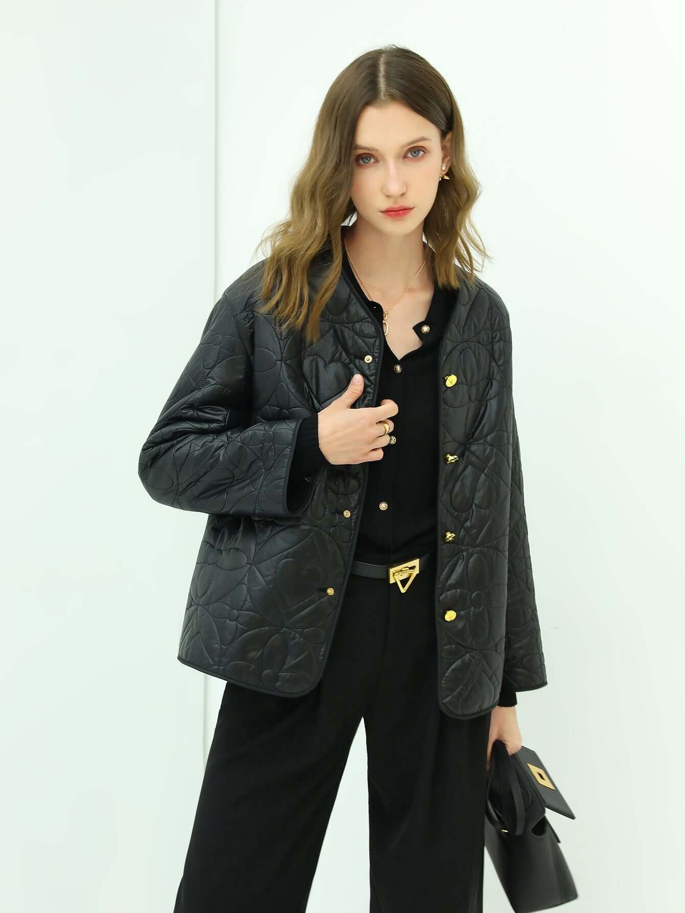 Chic Floral Quilted Black Lightweight Jacket Chic Floral Quilted Black Lightweight Jacket