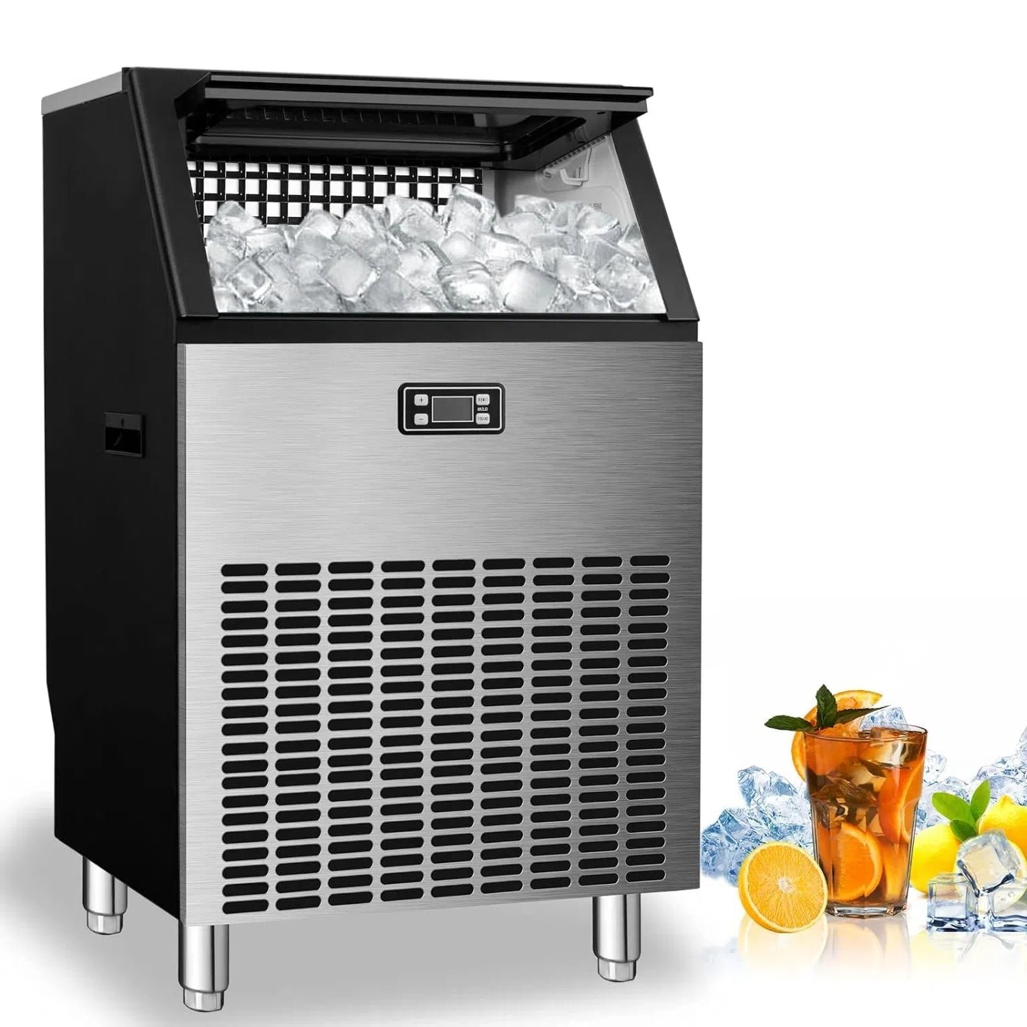 Commercial Ice Maker, Freestanding Square Ice Cube Maker 265lbs/24h, 55lbs Storage Bin, Full Heavy Duty Stainless Steel Construction Commercial Ice Maker, Freestanding Square Ice Cube Maker 265lbs/24h, 55lbs Storage Bin, Full Heavy Duty Stainless Steel Construction