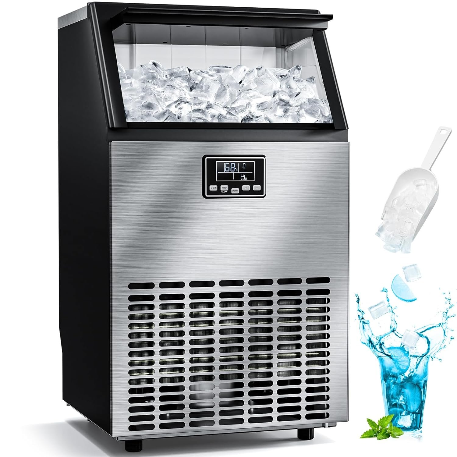 Commercial Ice Maker Machine,100lbs/24H Moon-Shaped Ice Machine with 28 Lbs Storage Capacity Commercial Ice Maker Machine,100lbs/24H Moon-Shaped Ice Machine with 28 Lbs Storage Capacity