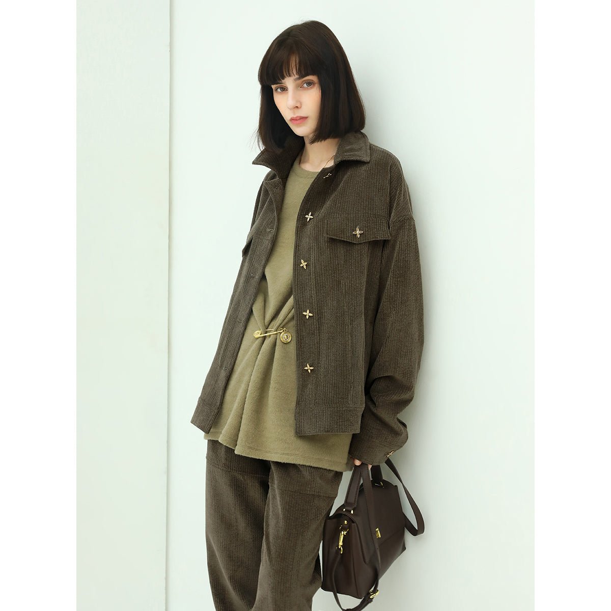 Green Corduroy Jacket with Gold Embellishments Green Corduroy Jacket with Gold Embellishments
