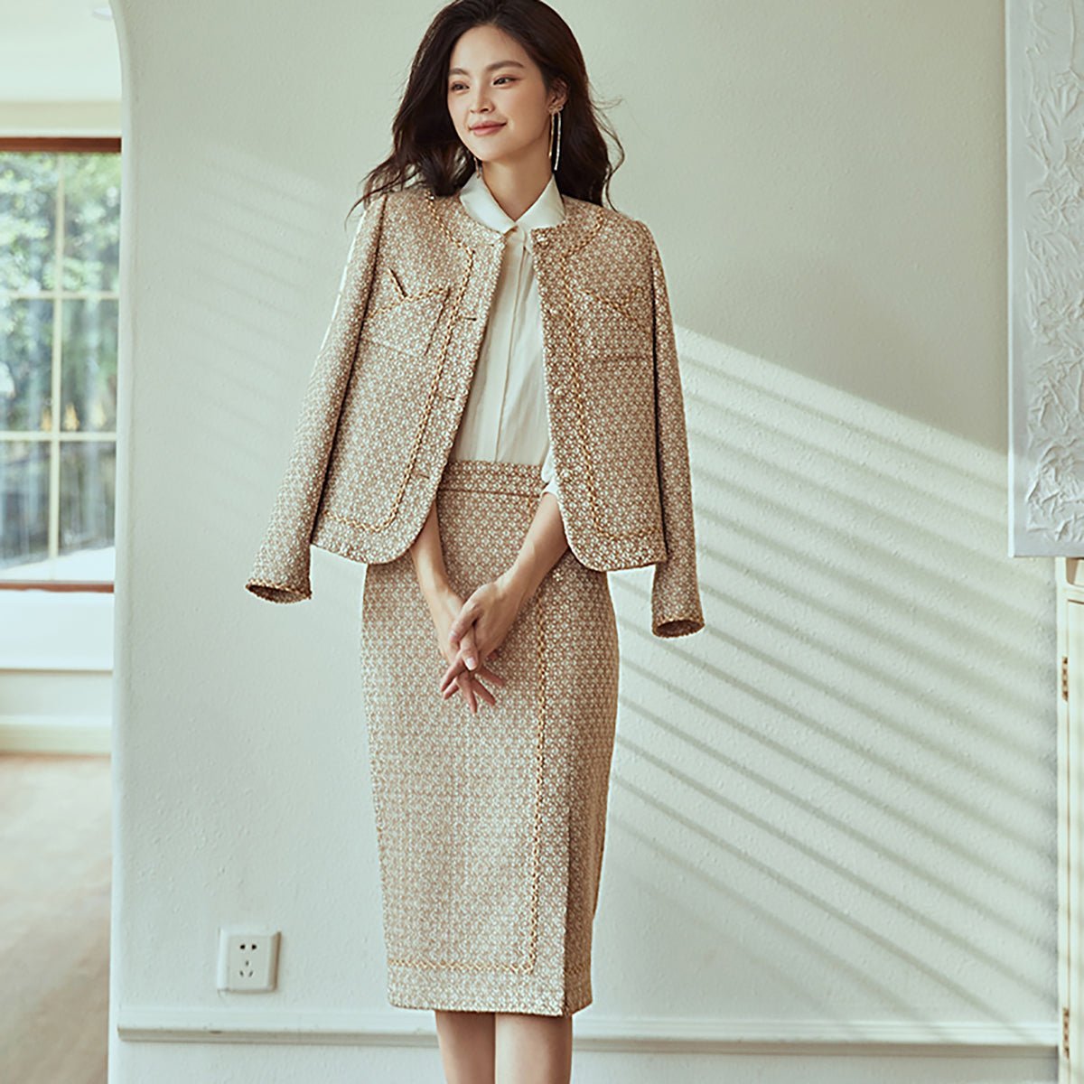 Khaki Two Piece Jacket and Skirt Set Khaki Two Piece Jacket and Skirt Set
