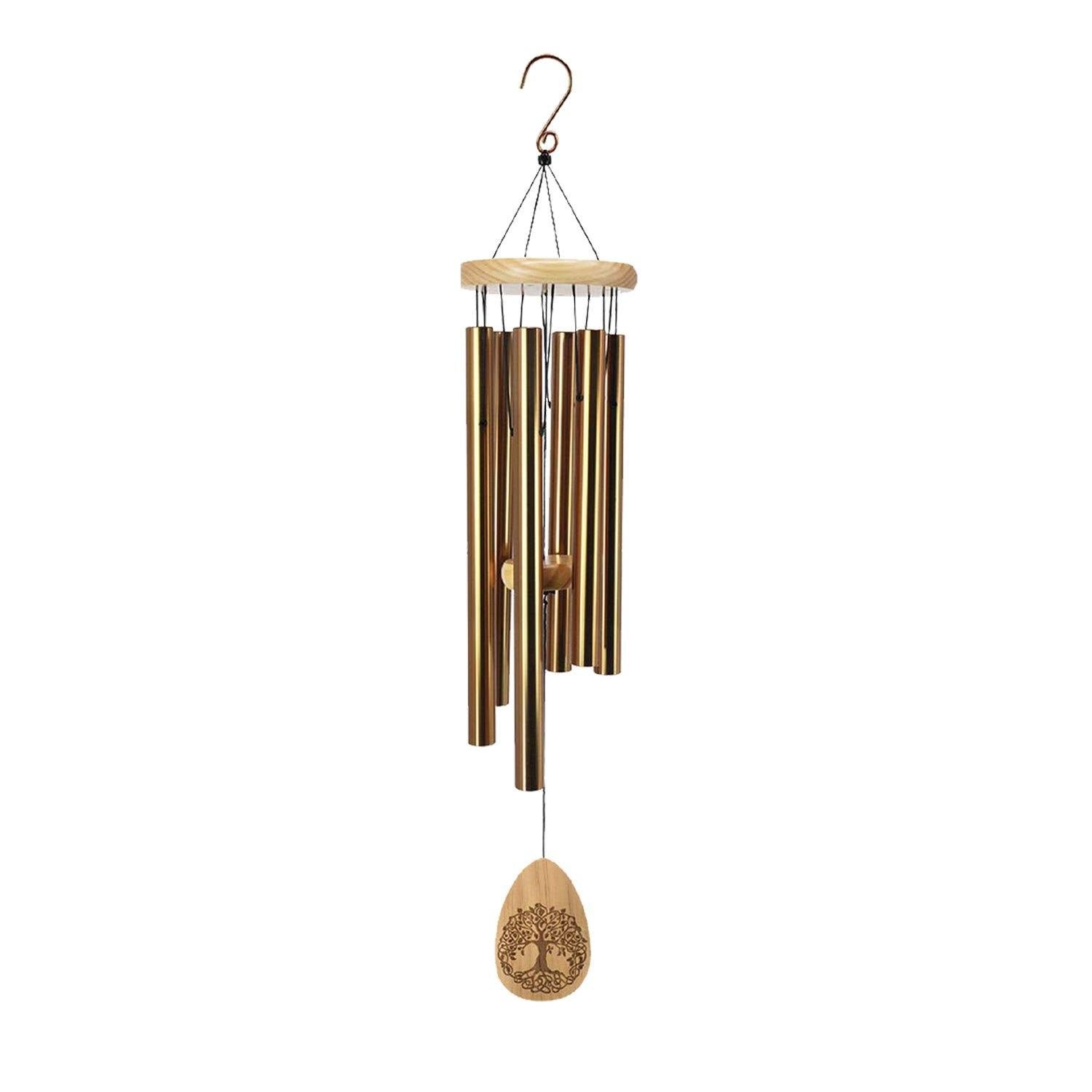 Pinewood 30 Inch Wind Chimes with Lifetree Drop Style Windcatcher, Gold Pinewood 30 Inch Wind Chimes with Lifetree Drop Style Windcatcher, Gold
