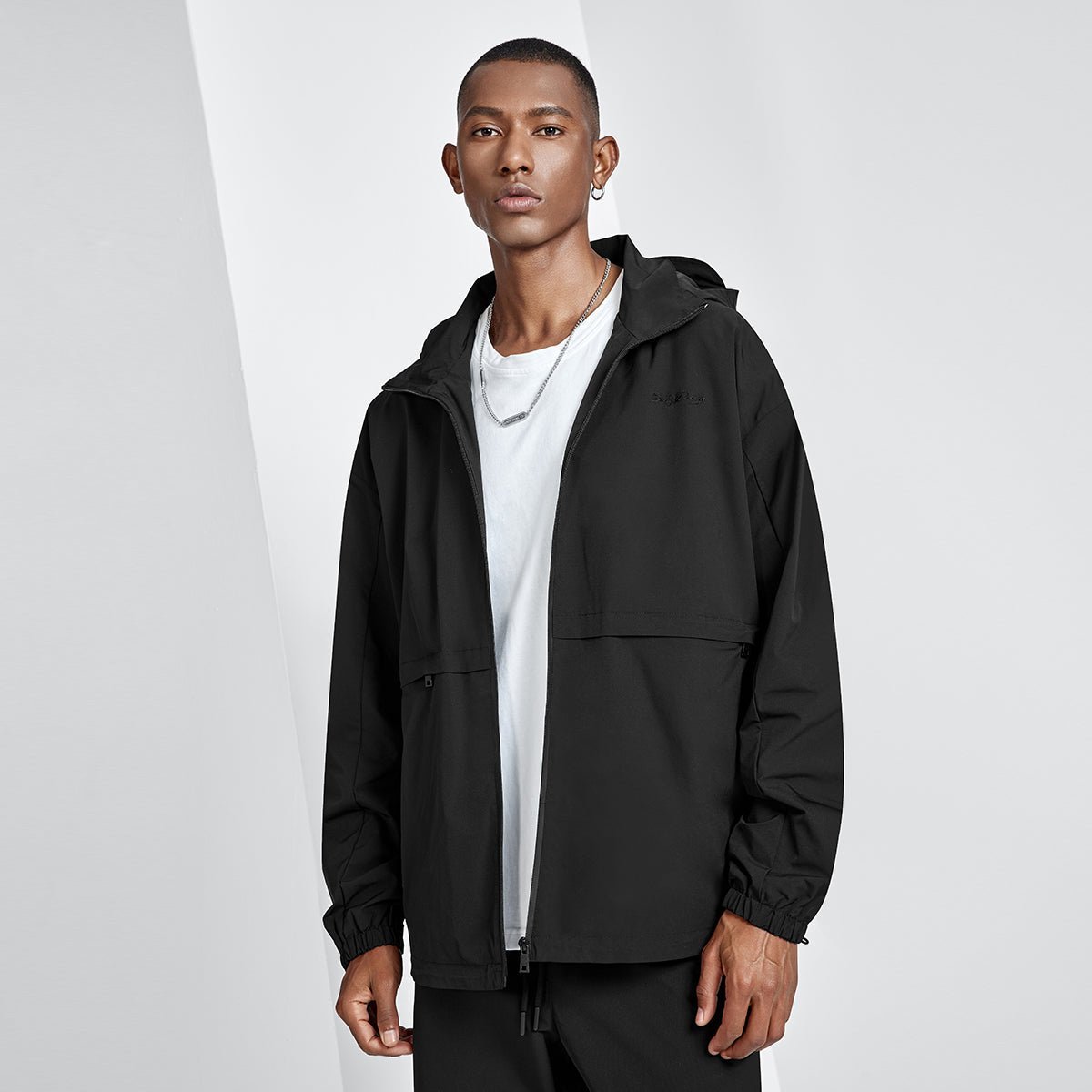 Transport Relaxed Fit Hooded Black Windbreaker Jacket Transport Relaxed Fit Hooded Black Windbreaker Jacket