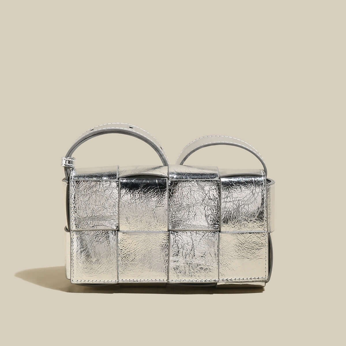 Woven Metallic Silver Woven Cassette Shoulder Bag Woven Metallic Silver Woven Cassette Shoulder Bag