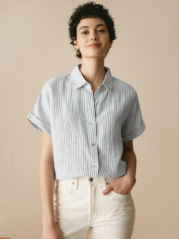 100% Linen Striped Classic Button-Front Shirt HUNTER 100% Linen Striped Classic Button-Front Shirt HUNTER