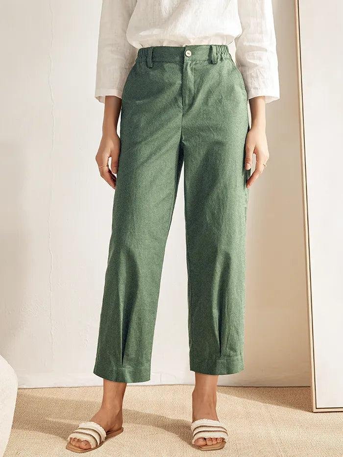 Linen Pocketed Straight-Leg Ankle Pants NINA Linen Pocketed Straight-Leg Ankle Pants NINA