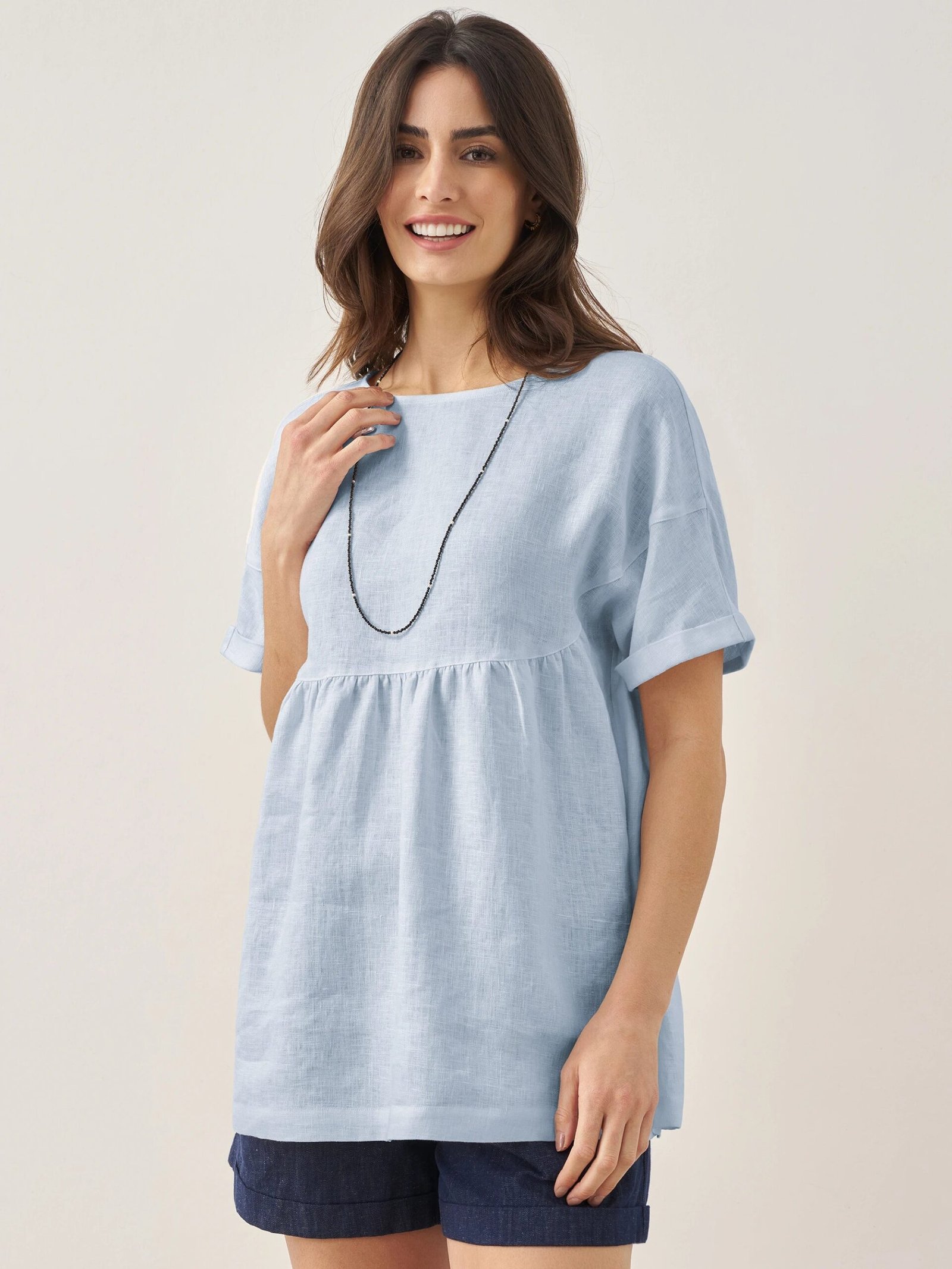 100% Linen Round Neck Pleated Pullover Top QUINLAN 100% Linen Round Neck Pleated Pullover Top QUINLAN