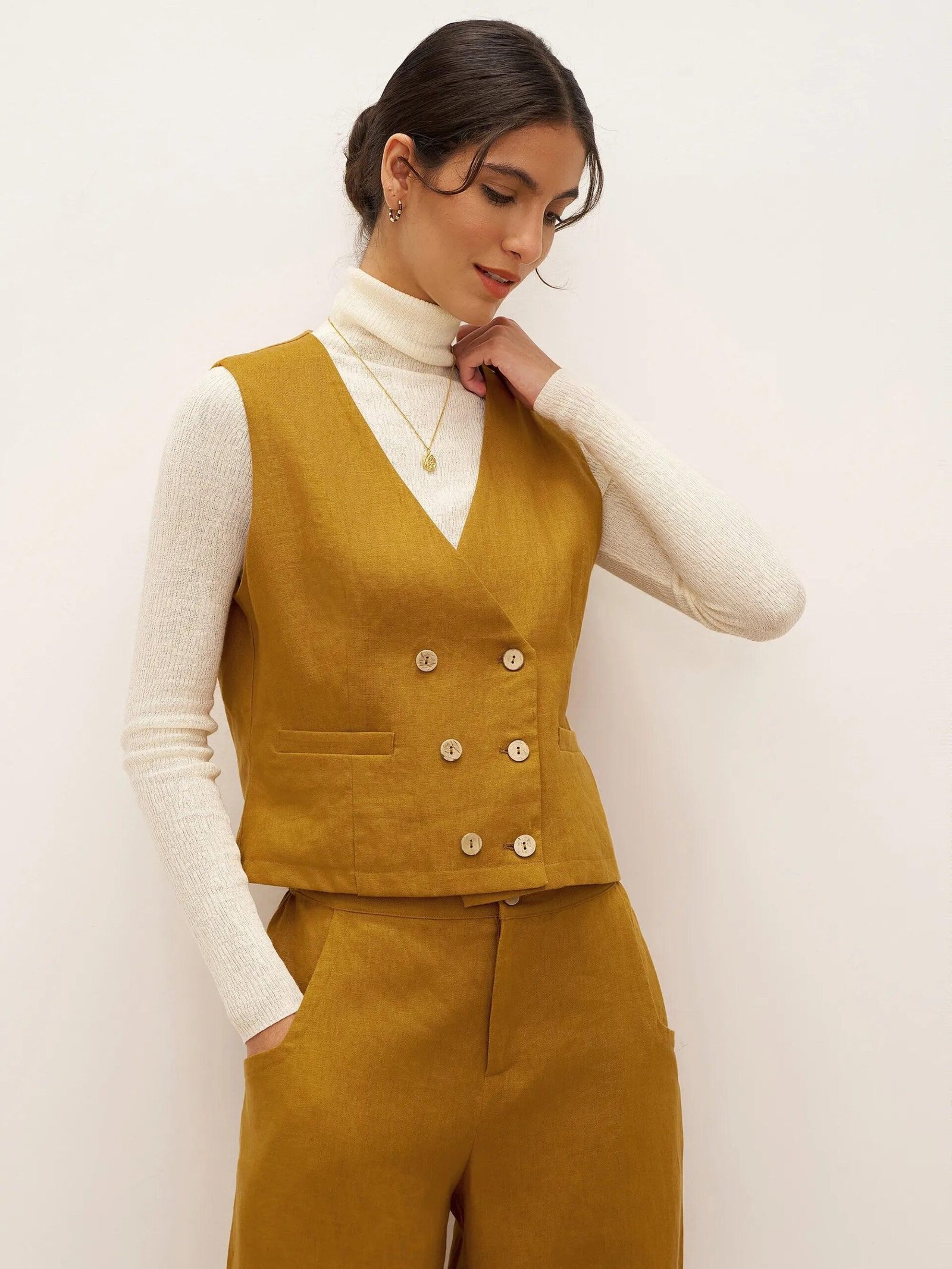 100% Linen Double-Breasted Vest ESTELLA 100% Linen Double-Breasted Vest ESTELLA