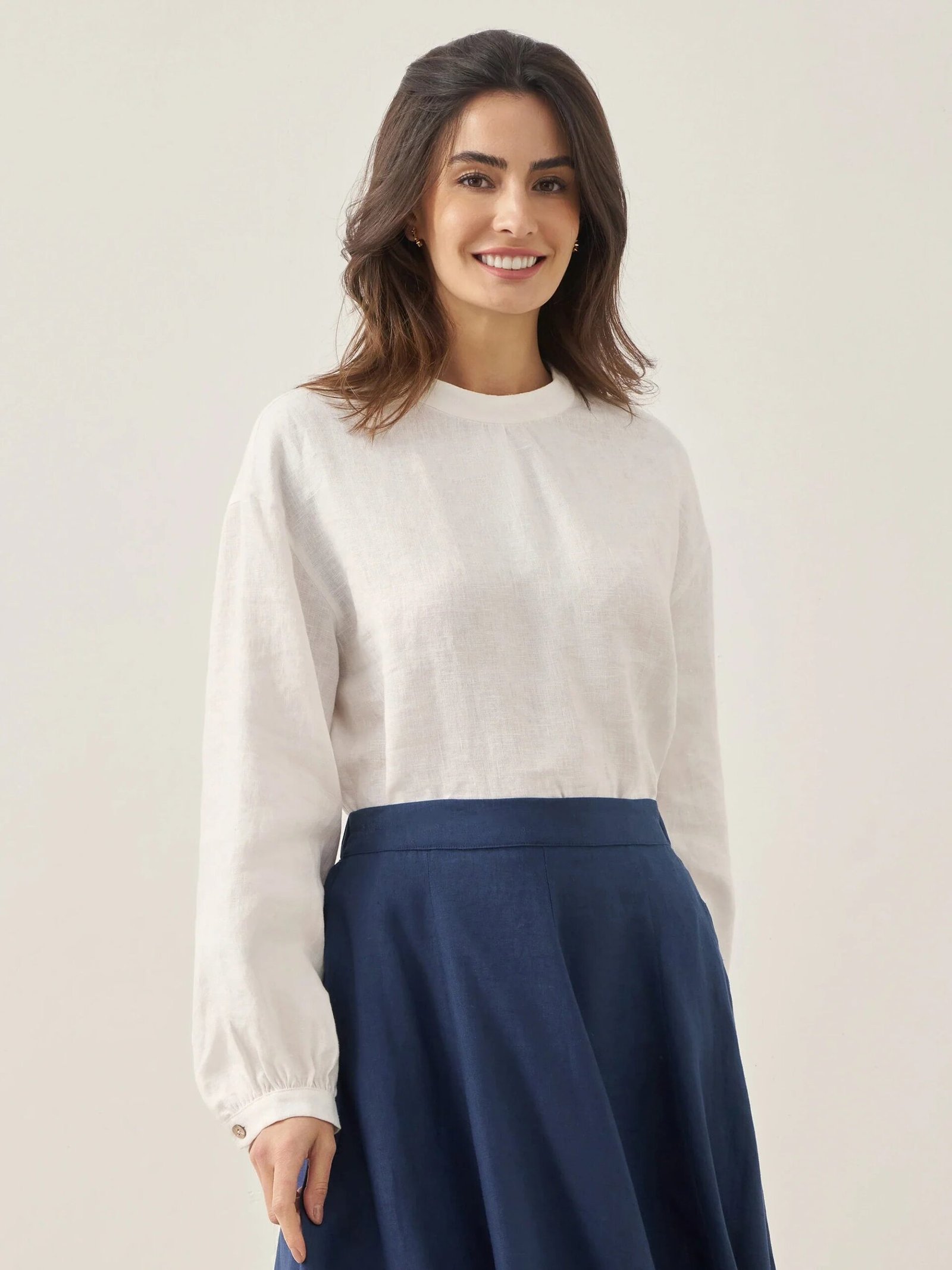 100% Linen Mock Neck Long-Sleeve Top DEANNA 100% Linen Mock Neck Long-Sleeve Top DEANNA