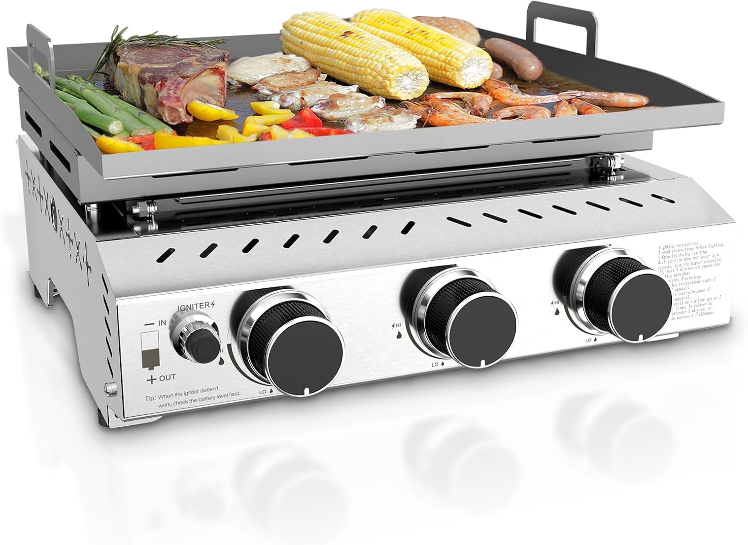 3 Burners Portable Propane Griddle,25 inch Stainless Steel Gas Grill,24,000 BTU Table Top Grill TG0130C 3 Burners Portable Propane Griddle,25 inch Stainless Steel Gas Grill,24,000 BTU Table Top Grill TG0130C