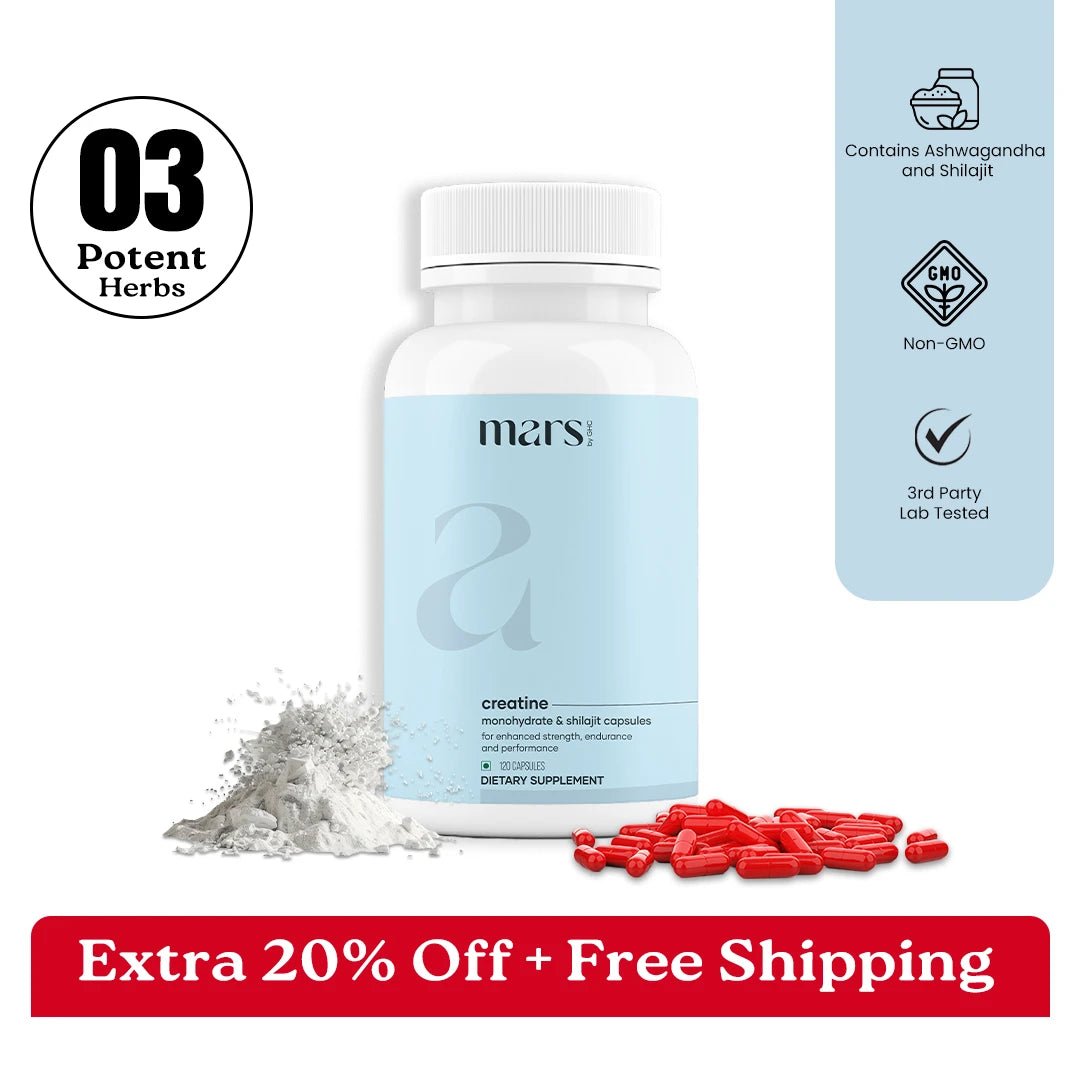Mars Micronized Creatine Monohydrate Caps: Powered with Shilajit (120 N) Mars Micronized Creatine Monohydrate Caps: Powered with Shilajit (120 N)