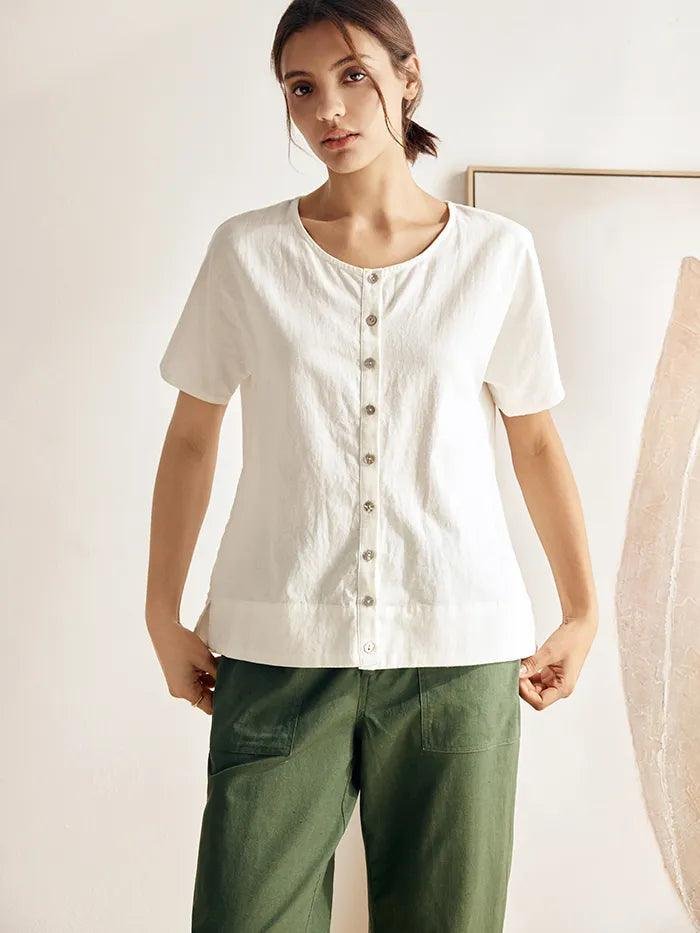 Linen Wide Short-Sleeved Top SERAPHINA Linen Wide Short-Sleeved Top SERAPHINA
