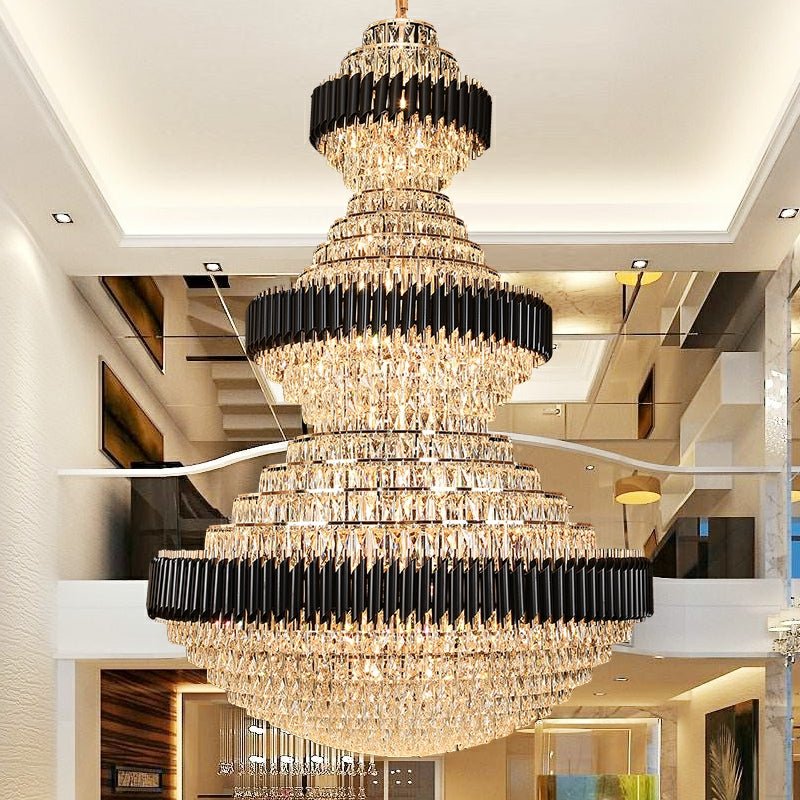 Modern Black Iron Crystal Chandelier For Foyer Staircase Luxurious Design Ceiling Light Fixture Modern Black Iron Crystal Chandelier For Foyer Staircase Luxurious Design Ceiling Light Fixture