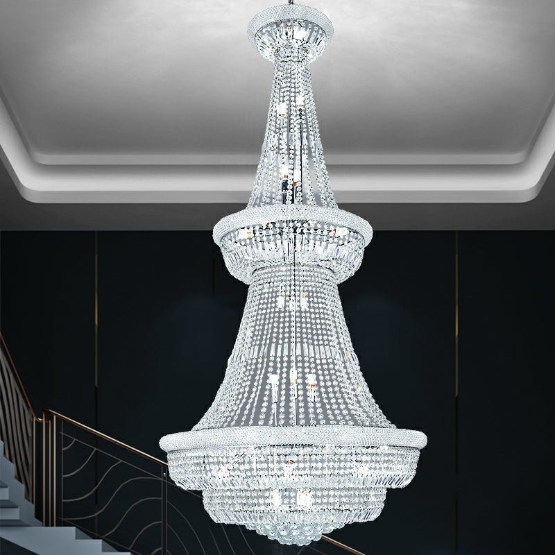 Silver/ Chrome Extra Large Crystal Chandelier Foyer Entryway Long Ceiling Lighting Fixture For Staircase Silver/ Chrome Extra Large Crystal Chandelier Foyer Entryway Long Ceiling Lighting Fixture For Staircase