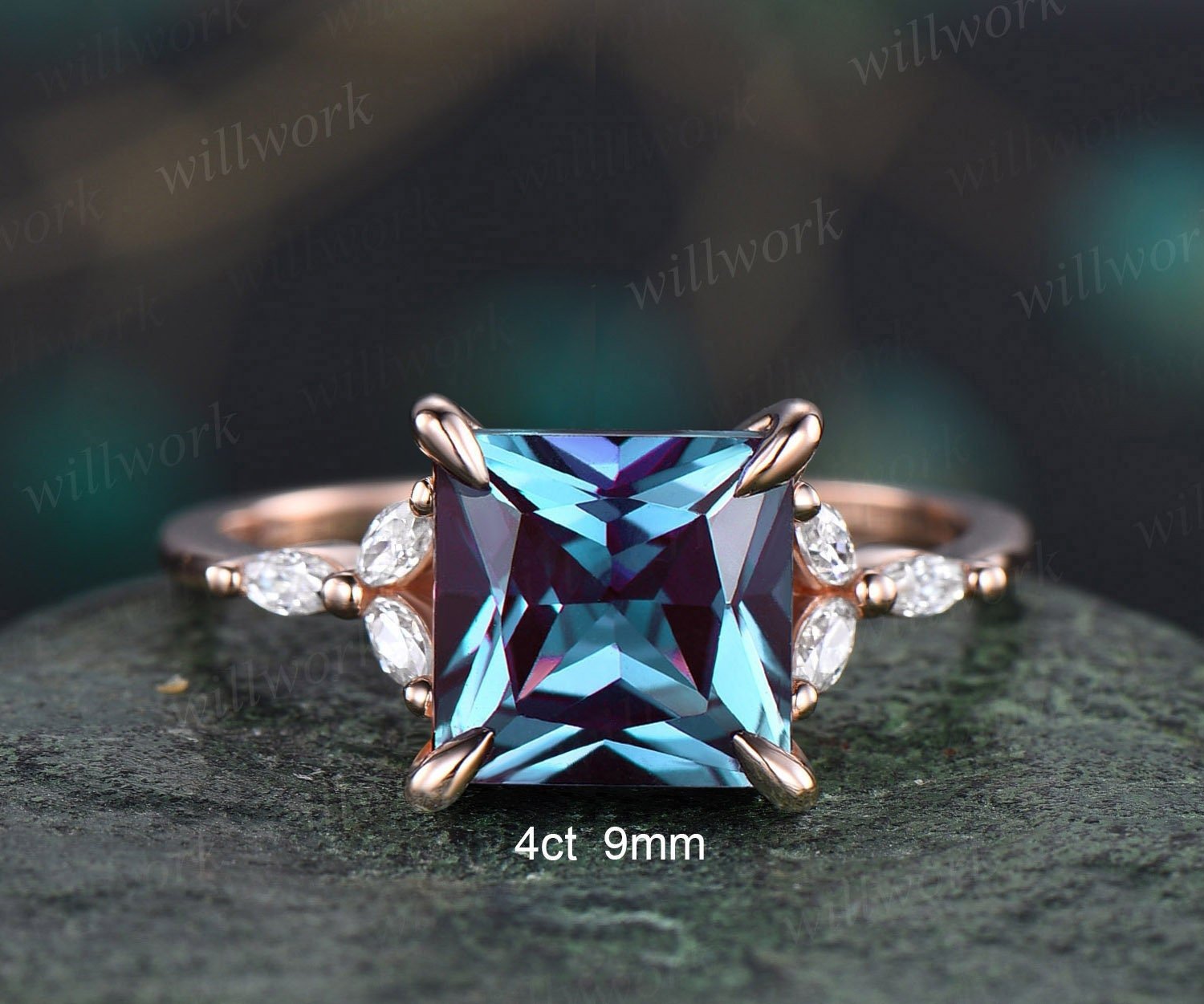 4ct Alexandrite ring unique princess cut engagement ring 14k rose gold flower marquise cut diamond ring women promise anniversary ring gifts 4ct Alexandrite ring unique princess cut engagement ring 14k rose gold flower marquise cut diamond ring women promise anniversary ring gifts