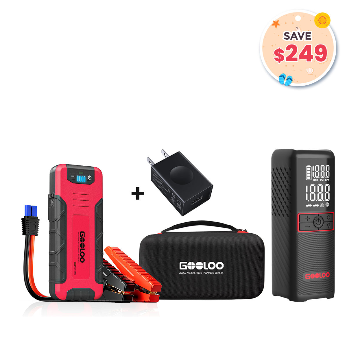 GOOLOO GE4500GT160 Tire InflatorEVA Box15W Wall Charger GOOLOO GE4500GT160 Tire InflatorEVA Box15W Wall Charger