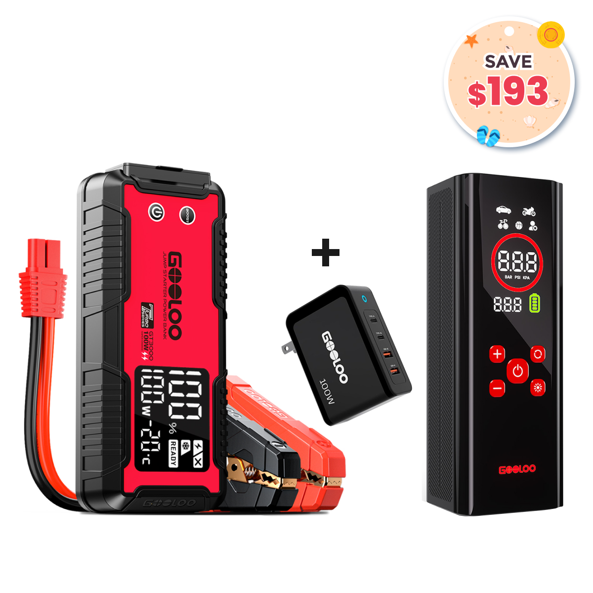 GOOLOO GT3000 Jump StarterAP150 PRO Tire Inflator100W Fast Charger GOOLOO GT3000 Jump StarterAP150 PRO Tire Inflator100W Fast Charger