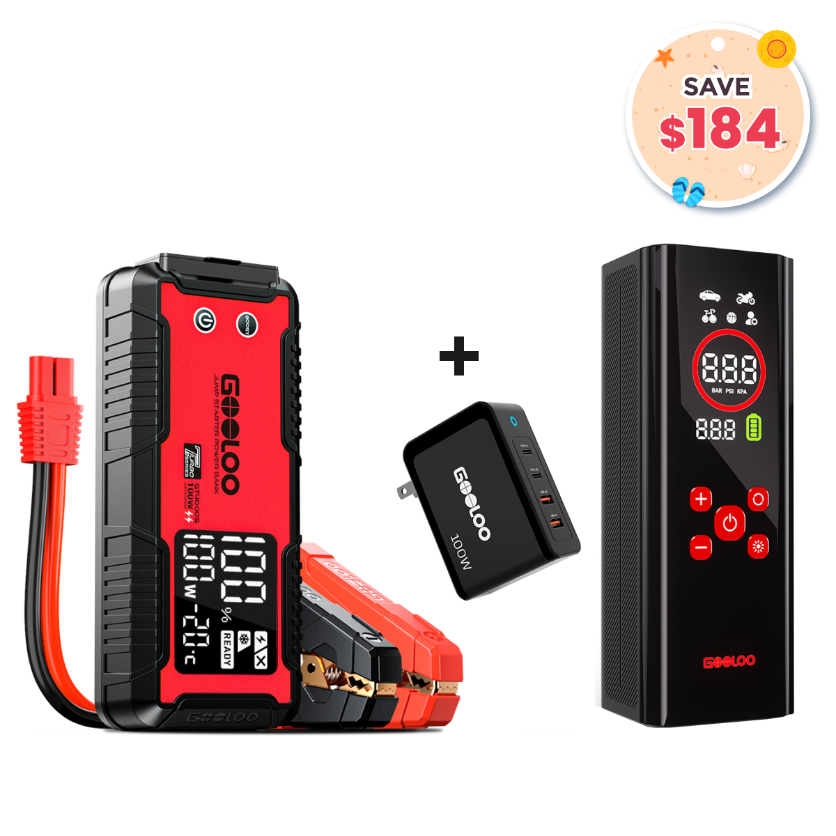 GOOLOO GT4000S Jump StarterAP150 PRO Tire Inflator100W Fast Charger GOOLOO GT4000S Jump StarterAP150 PRO Tire Inflator100W Fast Charger