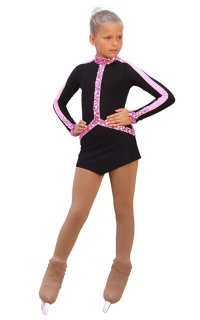 IceDress Ice Skating Dress - Arabesque 2 (Black with Pink rhinestones)