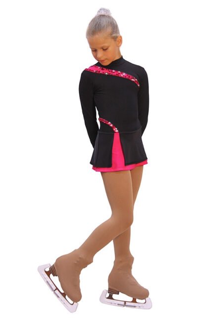 IceDress Figure Skating Dress-Thermal - Lasso( Black with Raspberry)