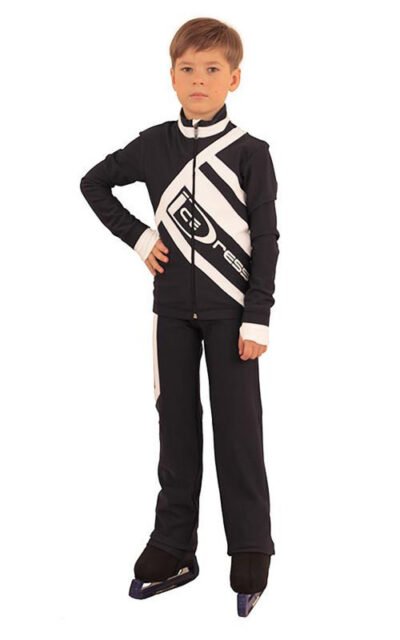 IceDress Figure Skating Outfit - Thermal - IceDress for Boys(Size AS, Gray-Blue Dark with White )