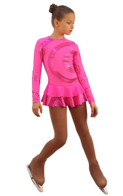IceDress Figure Skating Dress - Thermal - Serpentine (Size AL, Hot Pink with Lycra)