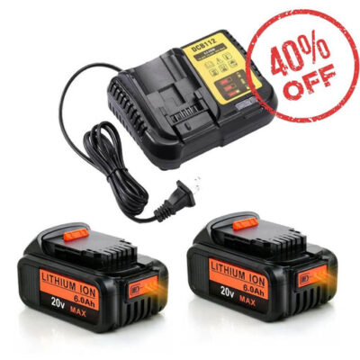 For Dewalt 20V Max Battery  DCB200 6.0Ah Li-ion Battery 2 Pack With DCB112 charger For Dewalt 20V Battery Charger  Replace DCB112 DCB107 DCB105