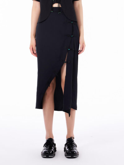 MUKTANK Black Slit Midi Skirt