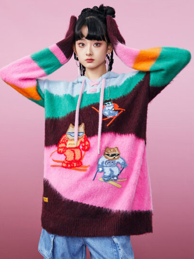 MUKZIN Cute Fashionable Color Block Sweater Hood