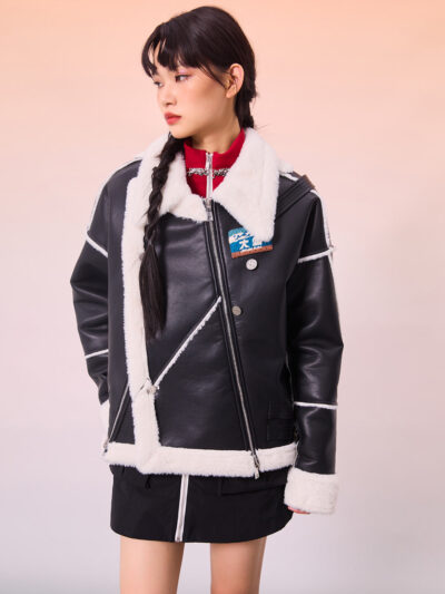 MUKZIN Black and White -Block Lambskin Coat