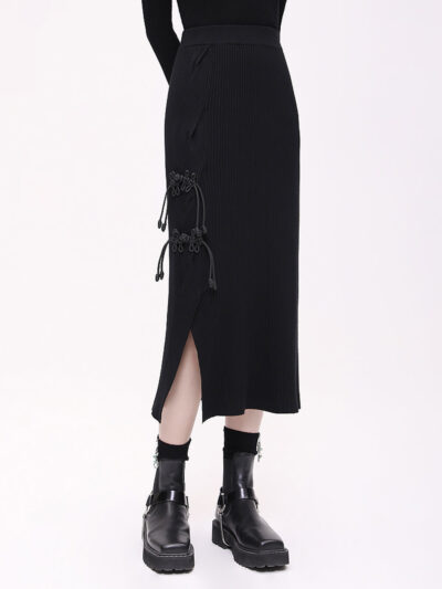 MUKTANKCUUDICLAB Knit Frog Button Midi Skirts