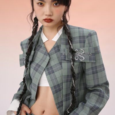MUKZIN Plaid Irregular Blazer Suit