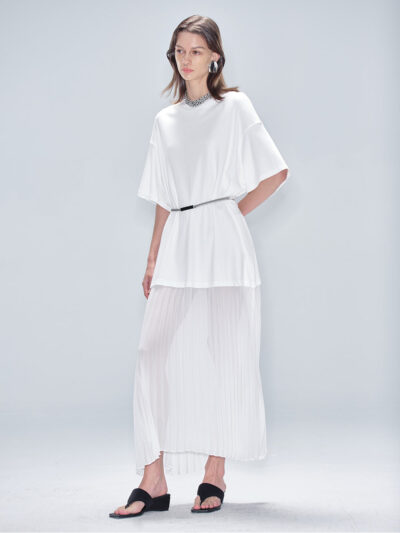 MUKTANK x MODULER Cotton Loose Pleated T-Shirt Dress