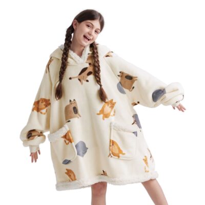 Cute Printed Patterns Sherpa Blanket Hoodie
