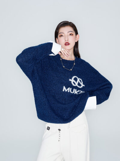 MUKZIN Linglong Bafang Linglong detachable Cuffs Crew Neck White Wool Top