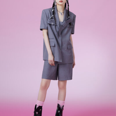 MUKZIN Gray Stylish Design Short Sleeve Blazer