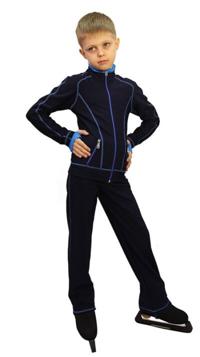 IceDress Ice Skating Thermal Jacket - Todes for Boys (Size AS, Dark Blue with Blue Line)