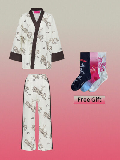 MUKZIN Color Block Printed Retro Style Shirt  Pants SetSocks