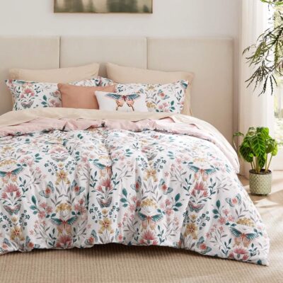 Bedsure Autumn Floral Bed-in-a-bag Pink