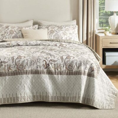 Cotton Patterned Taupe Quilt Set