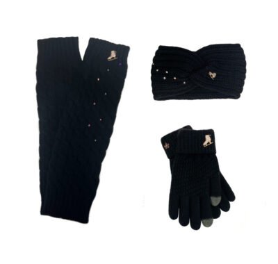 Melrose Figure Skating Warmers, Figure Skating Headband, The Gliding Ice Skating Gloves - Black