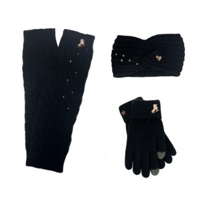 Melrose Figure Skating Warmers, Figure Skating Headband, The Gliding Ice Skating Gloves - Black