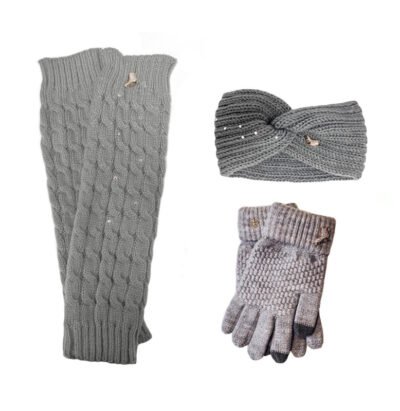 Melrose Figure Skating Warmers, Figure Skating Headband, The Gliding Ice Skating Gloves - Grey