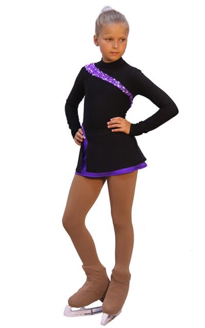IceDress Ice Skating Dress-Thermal - Lasso( Size AS, Black with Purple)