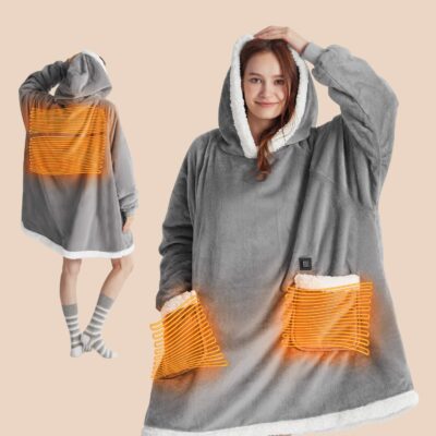 Portable Heated Sherpa Fleece Blanket Hoodie
