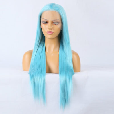 Plush Blue Front Lace Long Straight Hair